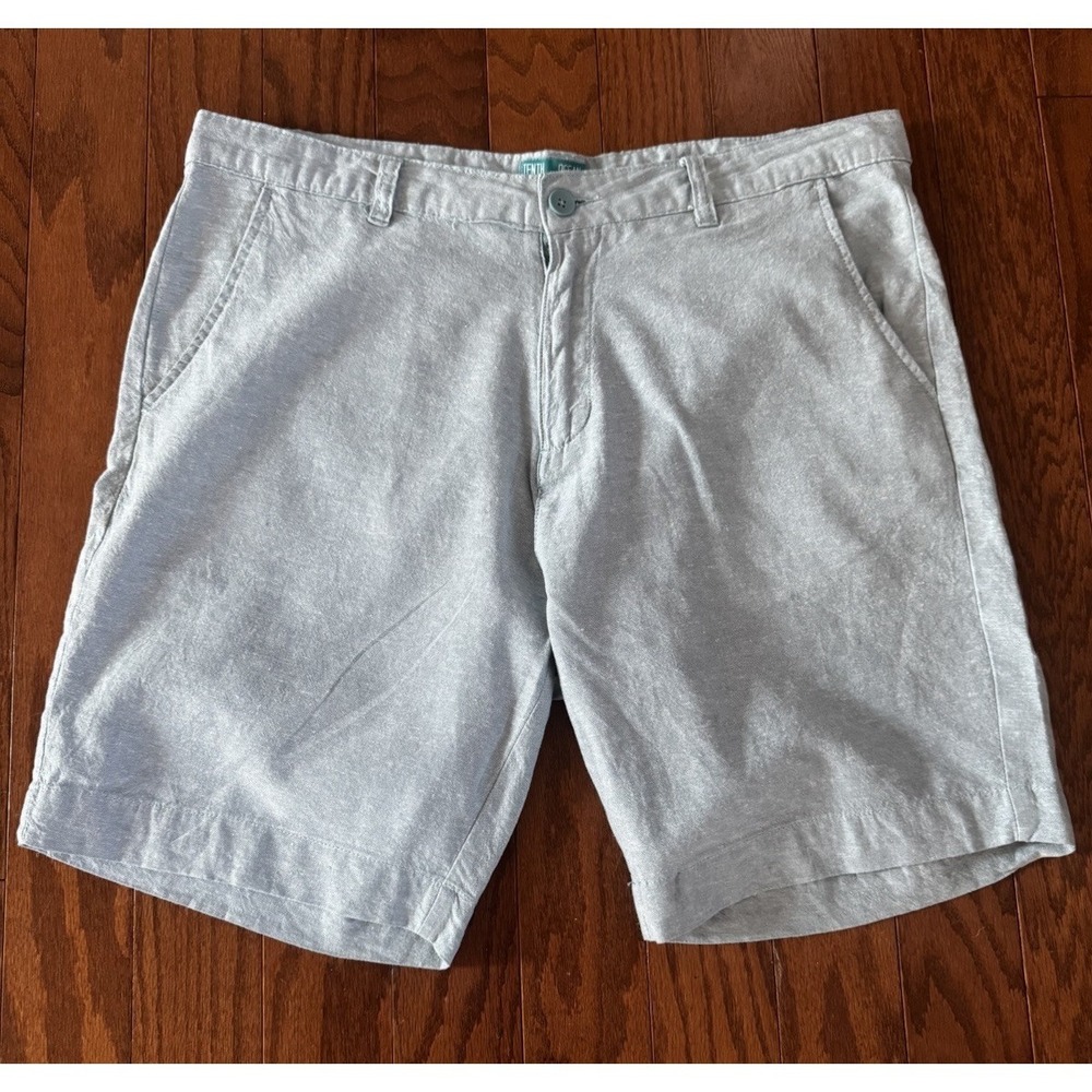 10th + Ocean Shorts Men 38 Blue Linen Blend Flat‎ Front Casual Summer